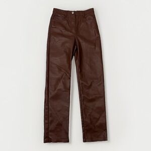 WILFRED ARITZIA Pants Sz 2 The Melina High Waisted Vegan Leather Cognac Brown